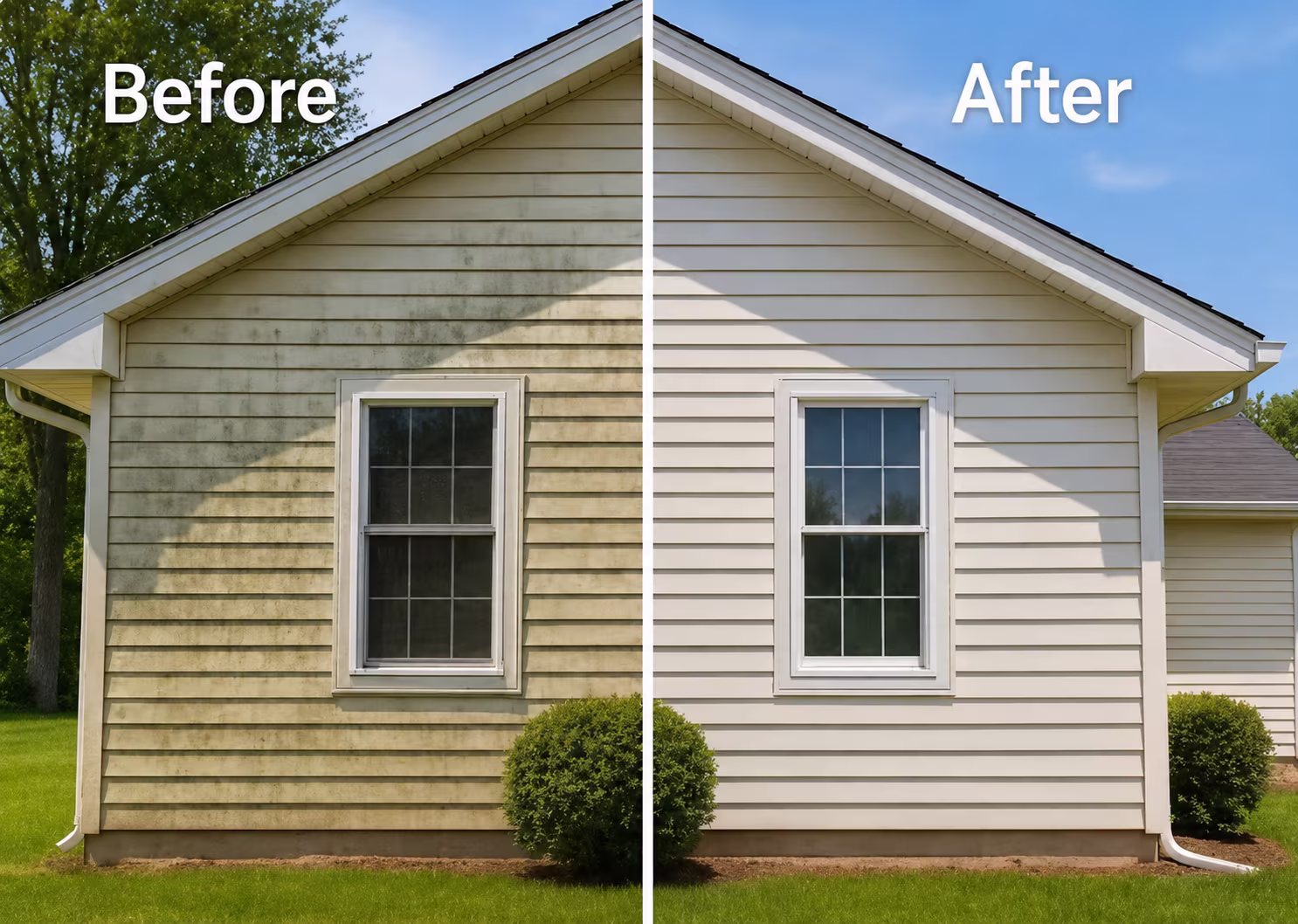 Before and after power washing results